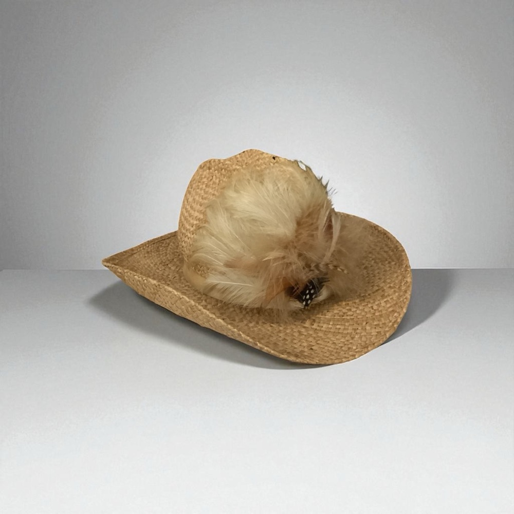 Stylish Vintage Tan Feathered Women's Hat, georgi Straw Hat